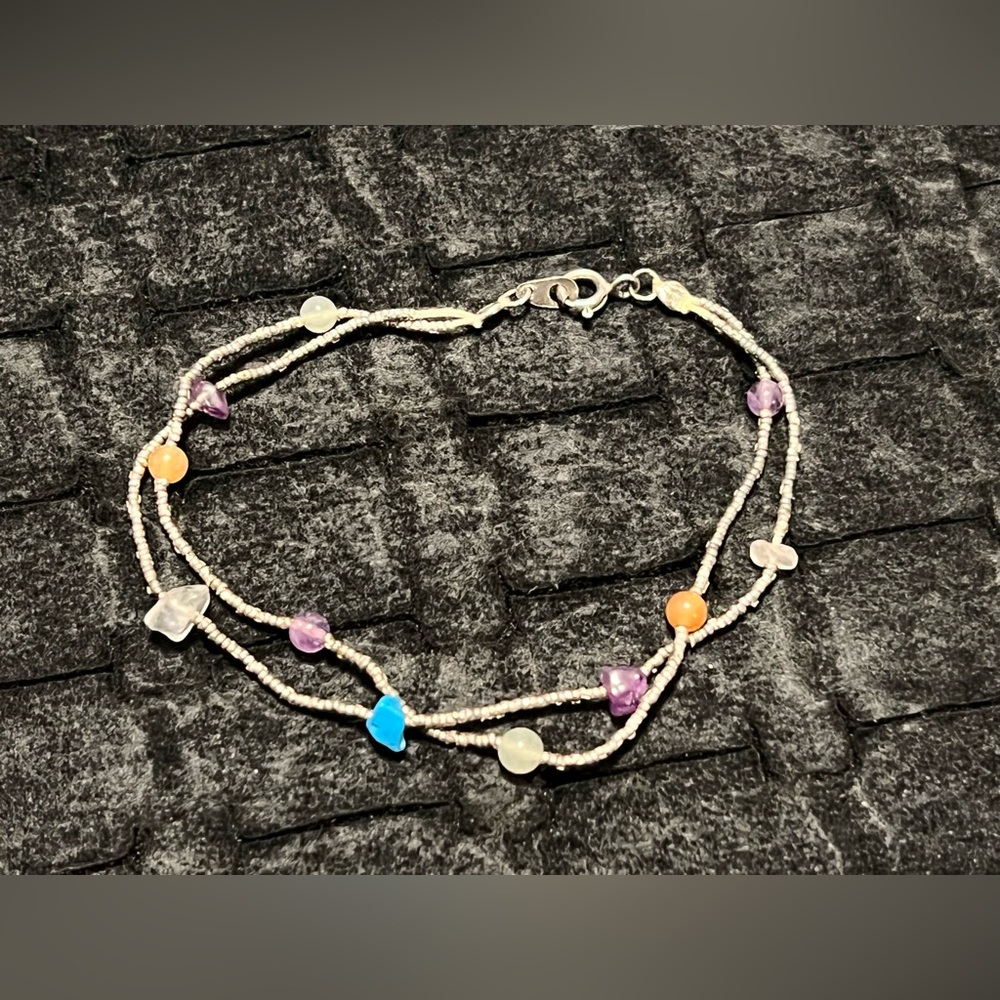 Handcrafted .925 Silver Multi-Gemstone Beaded Ank… - image 1